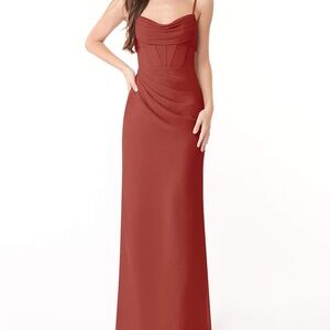 Azazie Kendall x Kylie Fitted Pleated Chiffon Long Dress Terracotta